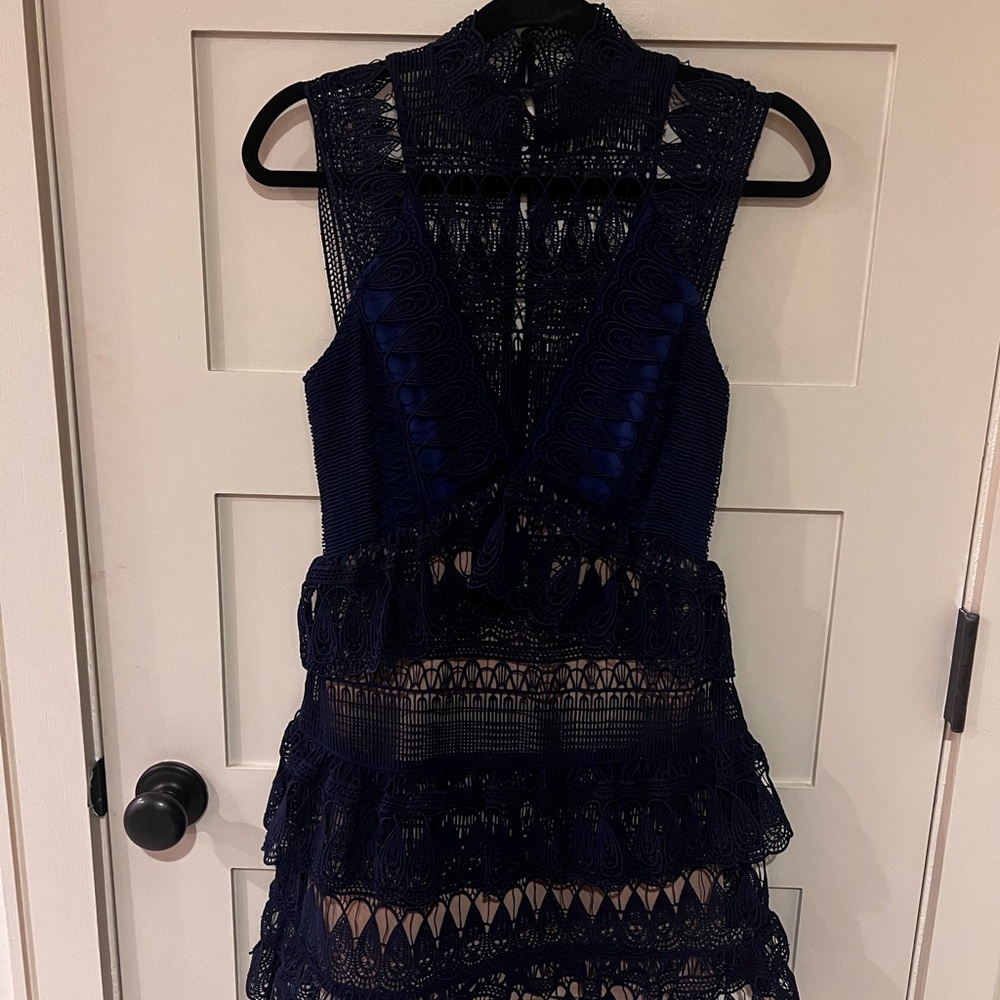 Beautiful self portrait dark blue dress. Like new